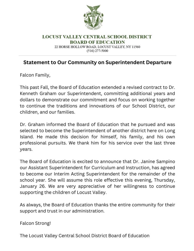 A message from the LVCSD Board of Education.