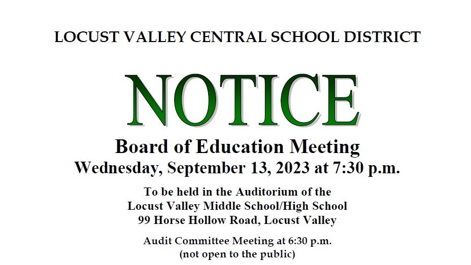 Board of Education Meeting Notice - September 13, 2023