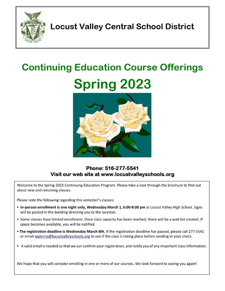 Continuing Education returns for the spring.