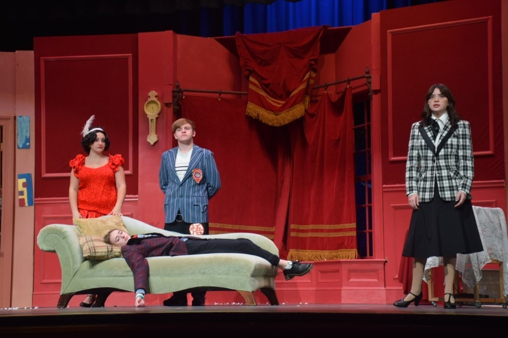 Members of the Locust Valley Jesters rehearse for The One-Act Play That Goes Wrong.