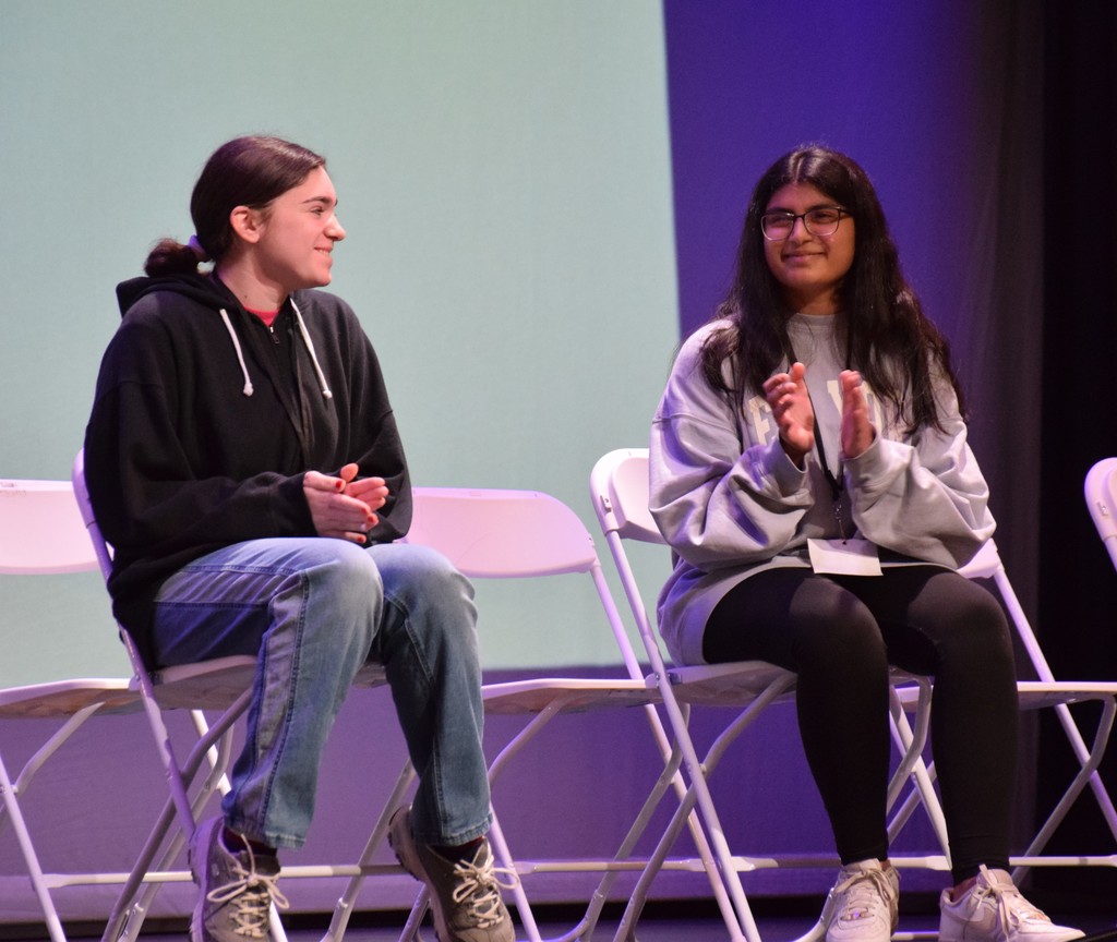 Humnaa Abid (right) and Katelyn DiLorenzo (left) are set to compete in the Long Island Regional Spelling Bee after finishing first and second, respectively, in the school’s competition on Dec. 19.