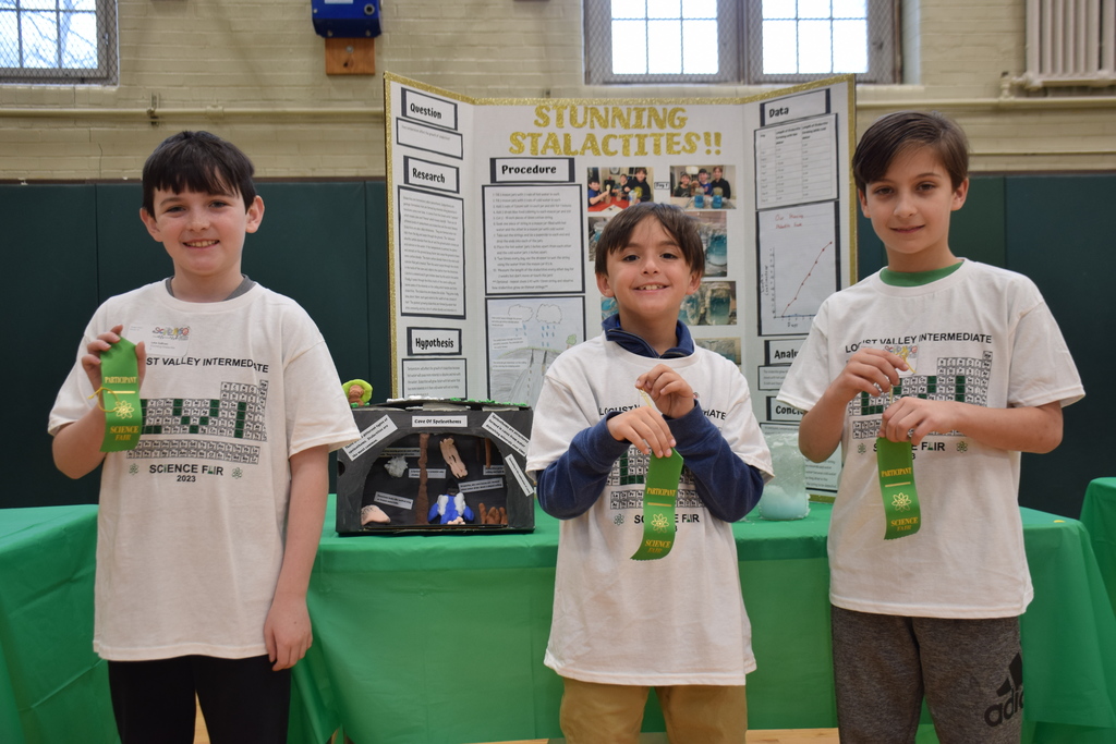 Locust Valley Intermediate students Luke Sullivan, Christian McGlone and James Barba took first prize in the school science fair’s third grade division.