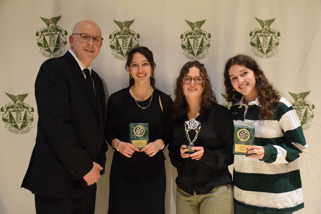 Locust Valley High School teacher Roger Boucher with students during the school’s 17th Annual Film Festival. Boucher will be honored as a NASTAR for innovating the school’s media and communication program.